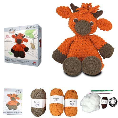 KNITTY CRITTERS – Main Collection – Hamish Highland Cow | Beginner-Friendly Crochet Craft Kit with Recycled Yarn