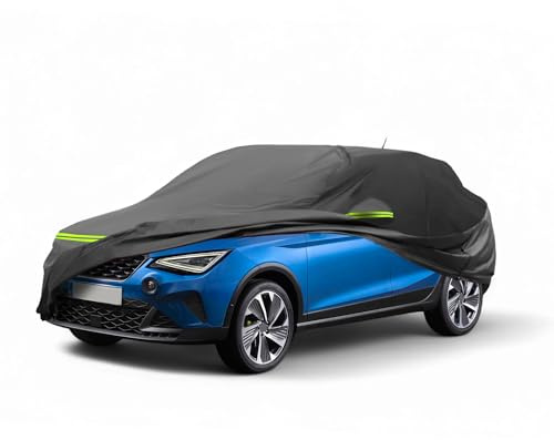 A ABSOPRO Autoabdeckung Für Seat Arona 17-21 1 STK Wasserdicht Winddicht | Schwarz, 210D-PU, Sonnenschutz, Schnee, Mit Fahrertür Reißverschluss, Für Alle Wetterbedingungen, Atmungsaktiv