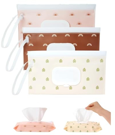 3 Pack Cute Bohemia Stye Baby Wipes Dispenser Portable Refillable Travel Wet Wipe Bag for Indoor Outdoor Sports Travelling Hiking Pet Care