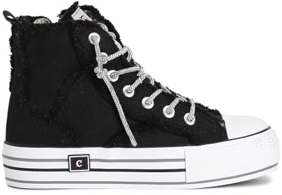 CAFèNOIR - Mittelhohe Canvas-Sneaker Mit Strass-Schnürsenkeln, Für Frauen