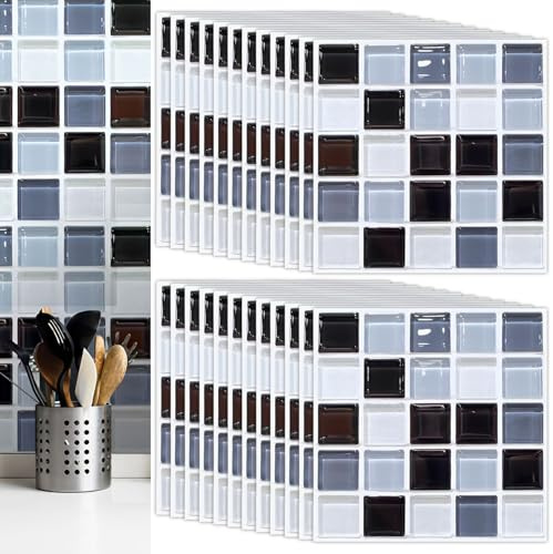 Tile Stickers,Yueser 24 Pieces Floor Wall Tile Transfers Sticker Self-Adhesive Waterproof Tile Stickers for Living Room Kitchen Bathroom Decor,20 x 20cm (Orange 20cm)