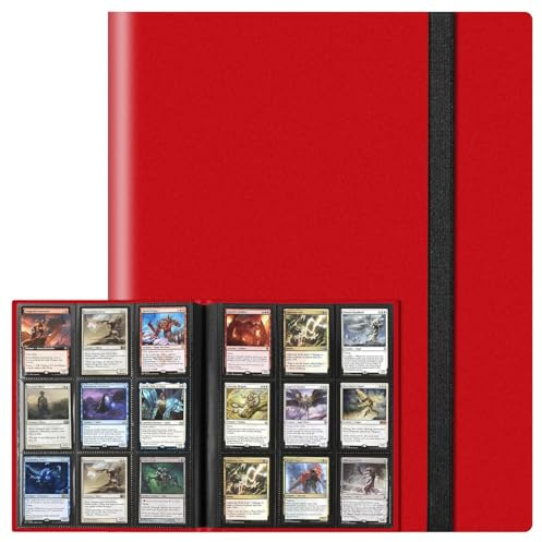 9-Pocket Trading Card Binder 360 Pockets Collectible Trading Card Album PU Leather Card Binder Card Folder with Elastic Strap for Collectible Basketball Sports Cards and Trading Card Games (Red)