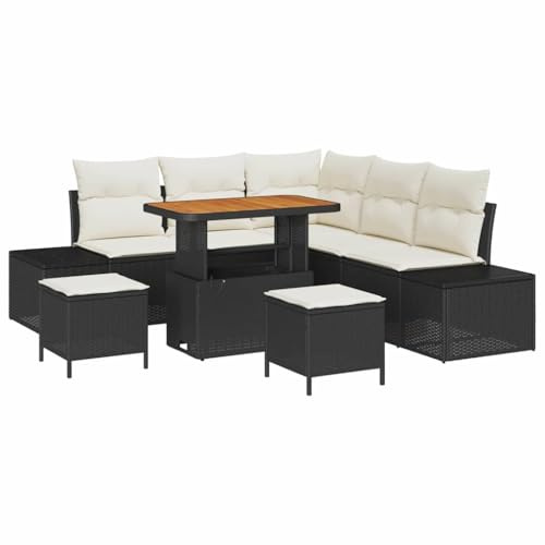 vidaXL Garten-Sofa-Set mit Kissen 8 pcs Schwarz Poly Rattan, Garten- und Terrassen-Ecke, modular, Robustes Sofa-Set, höhenverstellbar, Moderne Lounge, Balkonmöbel