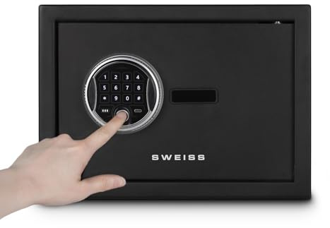 SWEISS Coffre-Fort Électronique SXT6820-8L, Acier Sécurisé, Verrouillage par Empreinte Digitale & Code, Protection Bijoux, Affichage Digital, 2 Clés de Secours, USB Type-C, Éclairage LED, Noir