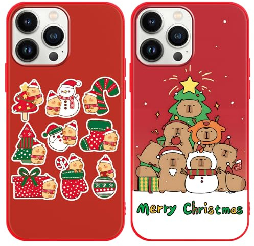 2 Stück Weihnachtshülle für iPhone 7/iPhone 8/iPhone SE 2022/2020 Hülle 4.7'', Weihnachten Schutzhülle Capybara Muster Designs für Mädchen Junge Phone Case Christmas Handyhülle Stoßfest TPU Winter