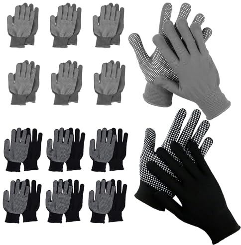 SGYKJ 14 Paar Handschuhe Arbeitshandschuhe Herren Damen, (Grau/Schwarz)