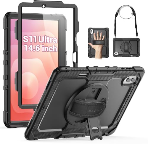 SEYMAC Case for Samsung Galaxy Tab S11 Ultra 2025 14.6 inch, Black | Protective Case With Screen Protector/Hand Strap & Stand/Pen Holder for Galaxy Tab S11Ultra 14.6 SM-X930/X936B