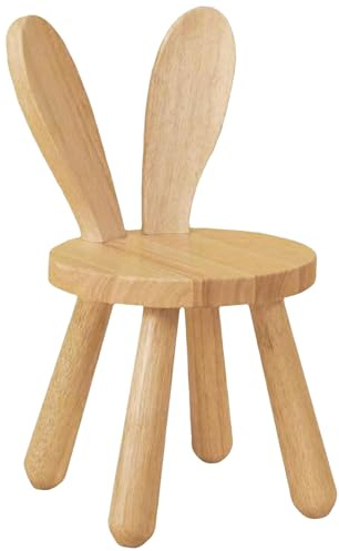 Kinderstuhl Holz - Ø 26x45cm Massivholz-Ständerhocker, Kinderstuhl ab 3 Jahr Massiv aus Holz, mit Hasenohren-Form Rückenlehne und rutschfeste Gummifüße, zum Essen, Lesen und Spielen