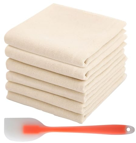 6Psc Cheese Cloths for Straining, 50x50cm Reusable Muslin Cloths with 1 Silicone scraper, 100% Organic Unbleached Cotton Cheesecloth Fabric for Cheese Making, Nut Milk, Yogurt Strainer, Food Filtering