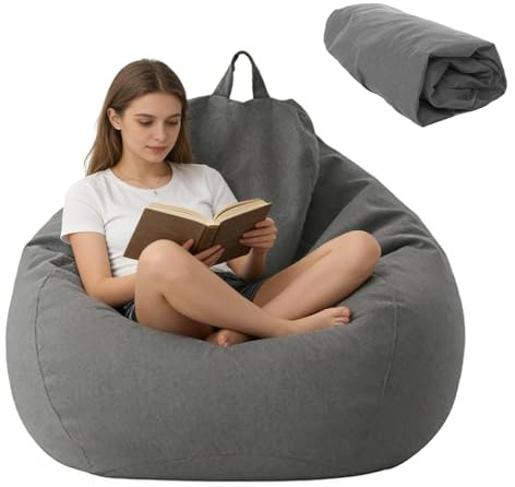 CAIEJSAEN Grosse Housse Souple pour Canapé Relax Pouf sans Garnissage XL 100x120 Cm, Fauteuil Pouf Canape Lavable en Machine, Housse Pouf Usage Intérieur Et Extérieur, sans Rembourrage (Gris Foncé)