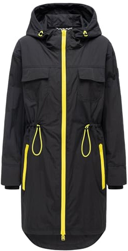 MARIKOO Damen Mantel (S-3XL) mit Kapuze, Taillenweite verstellbar, Brustpattentaschen - N133