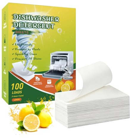 HASAIKA® Hojas para lavavajillas, Pastillas Lavavajillas, aroma a limón, apto para vajilla de cristal, cerámica y plástico (100 unidades)