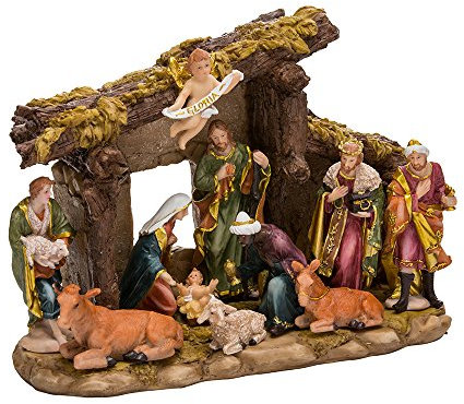 Krippen-Set aus Kunstharz, 11-teilig, mit Figuren