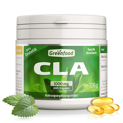 CLA, 1000 mg, hochdosiert, 240 Kapseln - OHNE künstliche Zusätze | Konjugierte Linolsäure, natürlich, aus Distelöl, Laborgeprüft, Ohne Gentechnik, Glutenfrei, Laktosefrei