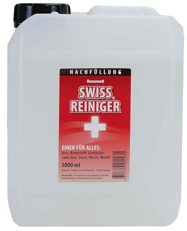 Renuwell Swiss Reiniger, 3 Liter Kanister – Kraftvolle schonende Reinigung ohne Alkohol, entfernt Fett, Schmutz & Ablagerungen, für Holz, Kunststoff, Metall & Stein, Schweizer Qualität