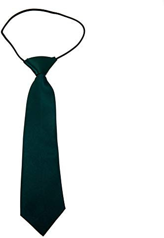 The Tie Co™ Kids Satin Elasticated Tie – Solid Plain Colour Pre-Tied Boys & Girls Neck Tie - Dark Green