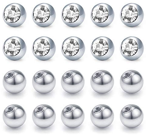 Funseedrr Silber Piercing Kugeln Set 1,6mm Gewinde Edelstahl 5mm Ersatzkugel Schraubkugel