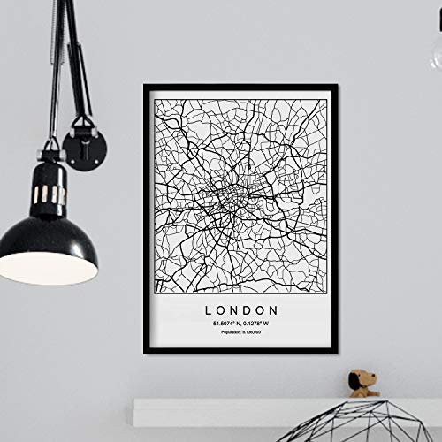 Nacnic London Stadtplan Poster in Skandinavischen Stil. Schwarz-weiß Wanddeko für Reisebüros. Welt Stadtkarten, Plänen und Reisen Bilder. A3 Größe.