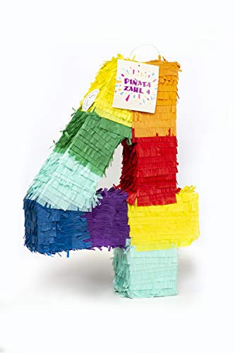 Trendario Pinata Zahl 4 - mehrfarbig - ungefüllt - Ideal zum Befüllen mit Süßigkeiten und Geschenken - Piñata für Kindergeburtstag Spiel, Geschenkidee, Party, Hochzeit