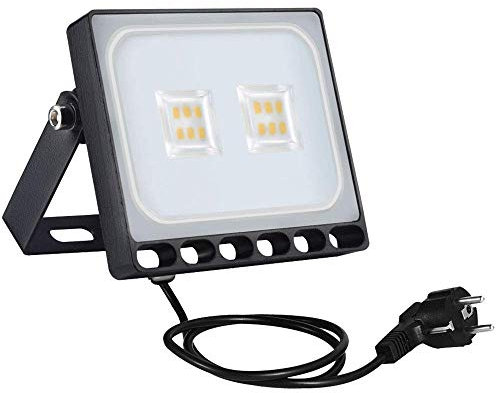 Sararoom 10W 800LM Projecteur LED avec prise, Spot LED Extérieur IP65 Projecteur Extérieur Etanche Projecteur en Aluminium Blanc chaud 3200K Lampe de Sécurité Cour,pour Jardin, Garages,Terrasse