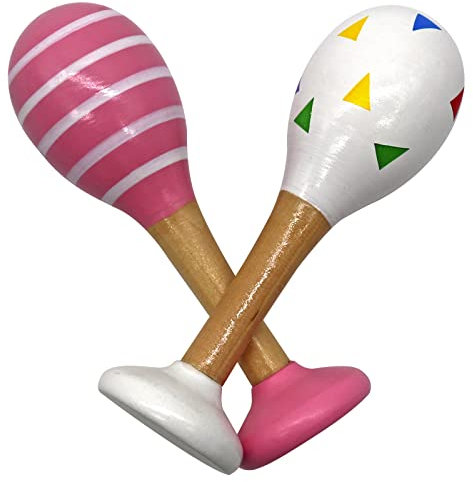 PREMYO Rassel Baby Musik Spielzeug - Holzspielzeug Maracas Babyspielzeug - Dreiecke Streifen Rosa