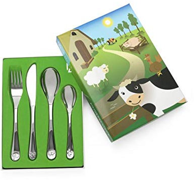 Brillibrum Cubertería infantil de acero inoxidable con grabado, juego de regalo para niños con nombre, cubiertos de acero inoxidable, aptos para lavavajillas con animales de granja