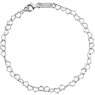 Amberta Allure Womens 9K Gold Heart Bracelet: 7.5 inch Adjustable White Gold