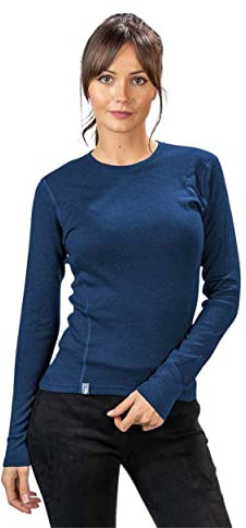 ALPIN LOACKER 100 Merino Langarmshirt Damen 230g/m2 I Feinste Merinowolle Unterwäsche I Langarm Wandershirt für Outdoor und Sport, Blau L