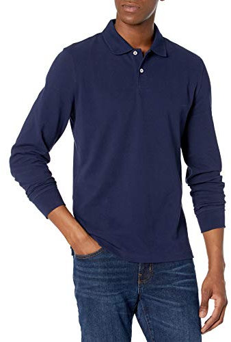 Amazon Essentials Men's Slim-Fit Long-Sleeve Pique Polo, Navy, L