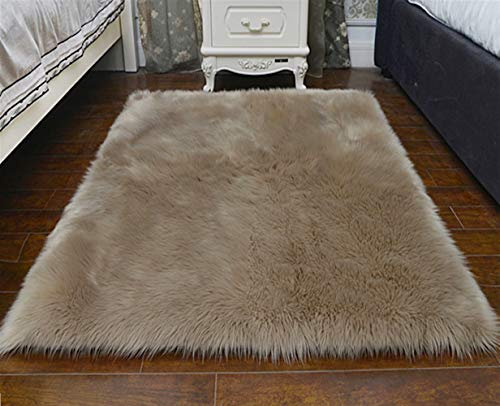 LIVEINU Kunstpelz Hochflor Shaggy Teppiche Rechteckig für Wohnzimmer Esszimmer Gästezimmer Jugendzimmer Babyzimmer mit 6 cm Florhöhe Langflor Lammfell Shaggy Teppich 40x40cm Braun