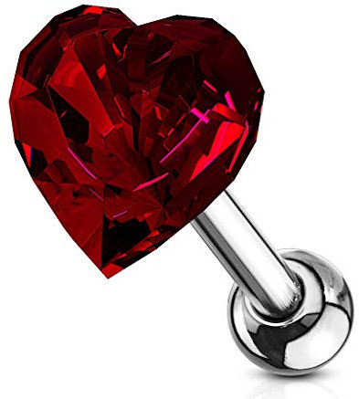 beyoutifulthings 1 Knorpel Ohr-stecker Kristall-Herz Silber Rot Cartilage Labret Piercing-s Tragus Labret Edelstahl Schraub-Verschluss
