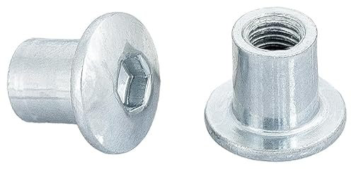 HEXATON Dadi a Manicotto M6 x 15 x 12 mm - 100 Pezzi - Dadi Esagonali per Mobili a Testa Tonda con Flangia e Cava Esagonale - Acciaio Zincato