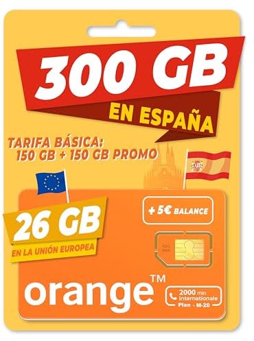 Carte SIM prépayée Orange avec 10 Go, 400 Min internationaux (Tarifa Tu Mundo Mini) et 5 € de Solde, Activation Solo on-Line
