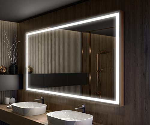 FORAM Badspiegel 160x80 cm mit LED Beleuchtung und Abdeckung- Wählen Sie Zubehör - Individuell Nach Maß - Beleuchtet Wandspiegel Lichtspiegel Badezimmerspiegel - LED Farbe zu Wählen L49