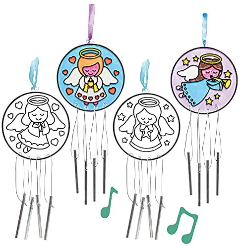 Baker Ross FE925 Angel Suncatcher Windchimes - Pack of 4, Suncatchers for Kids, Make Your Own Windchimes, Childrens Activity Pack to Decorate and Display
