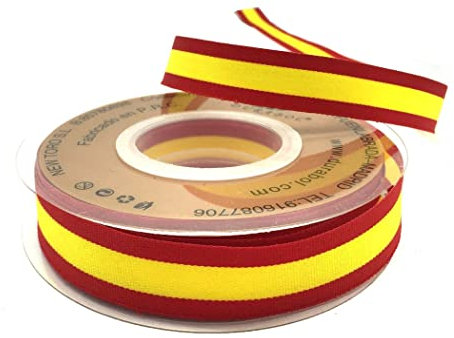 Cinta Bandera de España Tela Rojo y Amarillo, para Pulseras, Manualidades, Decoración, Costura (25 M, 20 mm)