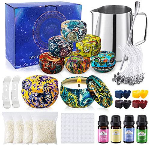 JOTOL Kit per realizzare candele,Kit per Candele,50 stoppini di Cera con Supporto,8 barattoli di Latta per Candele Fai-da-Te,Kit Fai da Te Candele Profumate Adatto per Principianti ad Esperti