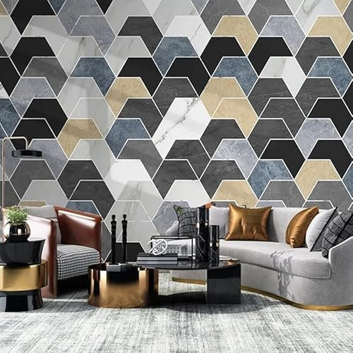 FGJFGGFR 3D Living Room Wallpaper Modern Hexagon Geometric Bedroom Wall Stickers TV Background Wall Home Decor Mural Wall Art Poster