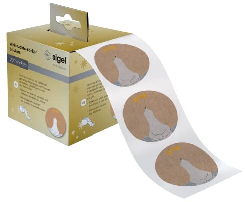 SIGEL Christmas Stickers on Roll 4.70 x 4.70 cm | CS121, 200 stickers, Polar Bear with Shooting Star design, brown/white/yellow