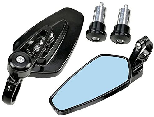 ETOPARS Motorradspiegel 22mm Universal Lenkerendenspiegel Schwarz mit Aluminiumlegierung und blauem Glas, 360-Grad-Drehhalterung, Anti-Shake, Paar (2 Stück)