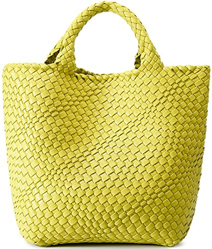Gewebte Tasche für Damen, veganes Leder, Tragetasche, Sommer, Strand, Reisen, Handtasche und Geldbörse, Retro-Stil, handgefertigte Umhängetasche, groß, Fruit Green, Large