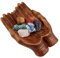 AHANDMAKER Geschnitzte Hand dekorative Schale, Kristallhalter für Steine Display, Kristalltablett, Kristalldisplay Regal, Holz Schlüsselschüssel, Opferschale für Rock Display, Holzschalen für Dekor