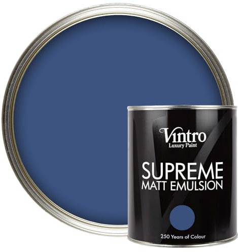 Vintro Paint Luxury Matt Emulsion Smooth Chalky Finish Multi Surface Paint for Walls, Ceilings, Wood and Metal 1L (Deep Blue)