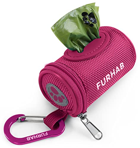 FURHAB Dog Poop Bag Holder for Leash with Carabiner Clip Soft Fabric