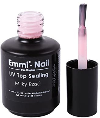 Emmi Nail UV/LED-Top Sealing Milky Rose | Versiegelungsgel für Gelnägel mit Glanzeffekt | Top Coat Gel UV | Mittelviskoses Abschlussgel | Kein Cleaner nötig | Perfekt für Babyboomer Nägel | 15ml