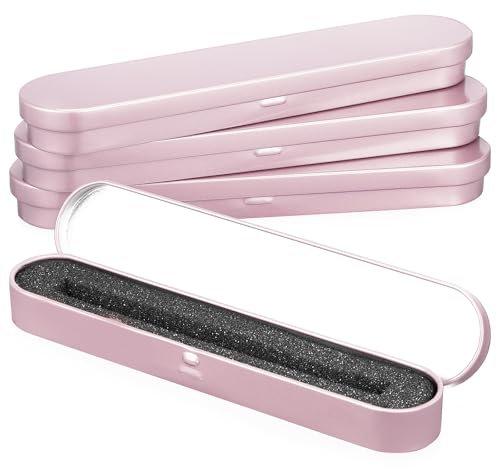 Alipis Pen Boxes Metal Ballpoint Pen Case Pencil Holder, Fountain Pen Box Jewelry Empty Case with Cushion, 4pcs, Rose Gold
