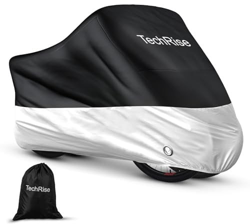 TechRise Bike Cover for 2-3 Bikes, Outdoor Motorbike Covers 220CM Long, 210D Oxford Waterproof Bicycle Cover Anti Wind Dust Rain UV with Lock-holes & Storage Bag for Mountain bikes/Road Bikes (Silver)