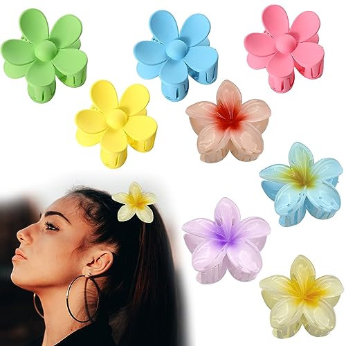 8 Stück farbige Blumen Haarklammern, Eierblumen-Haarspange, Hawaiianische Blumen Haarspangen, Kralle Clips für Glattes, Lockiges, Dickes und Mittellanges Haar, Geschenk für Frauen Mädchen