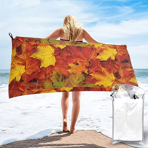 Xzeit Herbstblätter von Ahorn (3) Handtuch Mikrofaser Strandtuch schnell trocknend Reisehandtuch mit Tragetasche Aufbewahrungstasche Leichtes Badetuch Ideal für Camping Gym Strand und Schwimmen (160 x