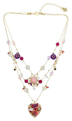 Betsey Johnson Womens Heart Woven Charms Layered Necklace